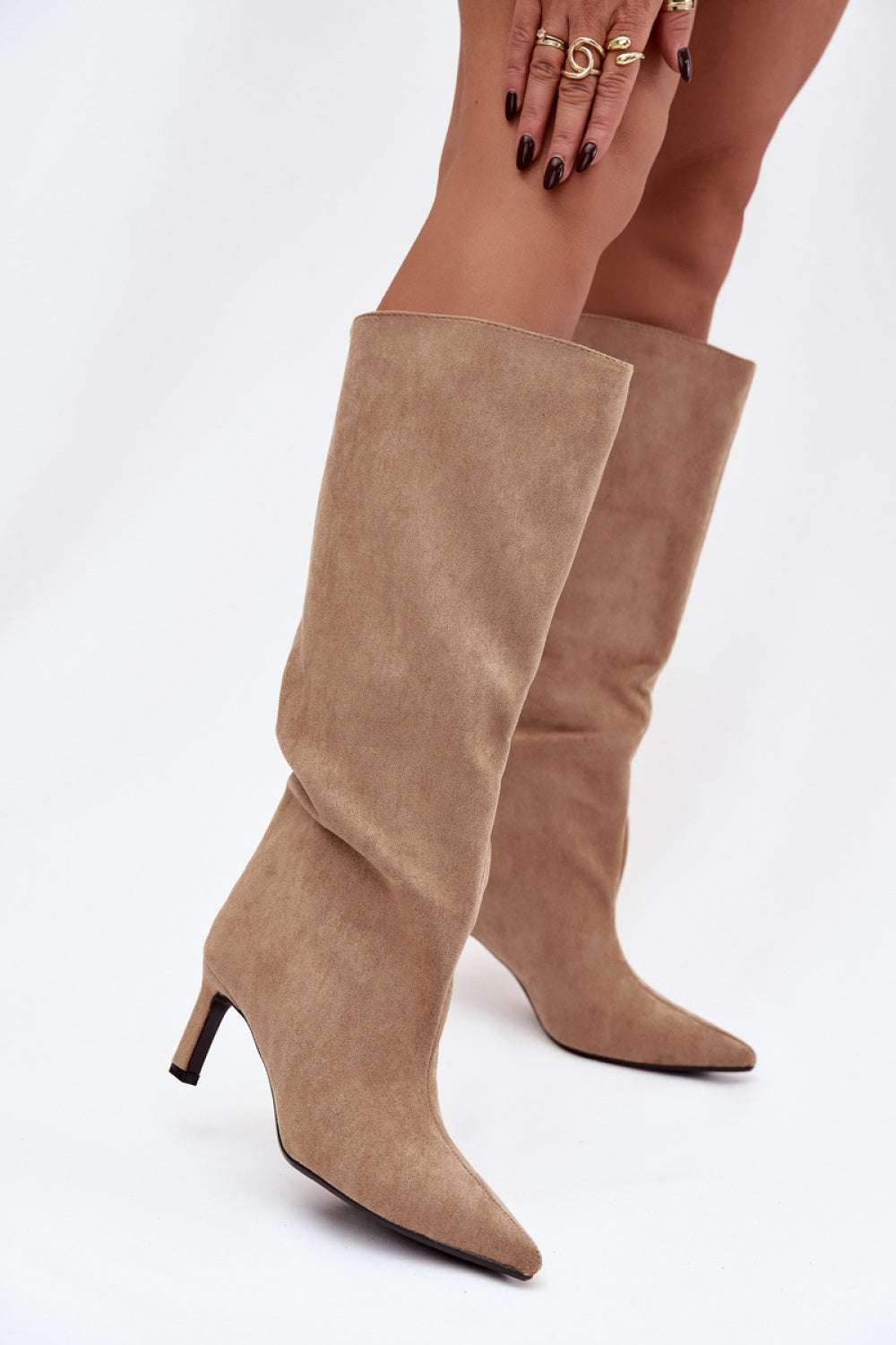 Step In Style Phelin Beige Faux Suede Stiletto Heeled Ankle Boots