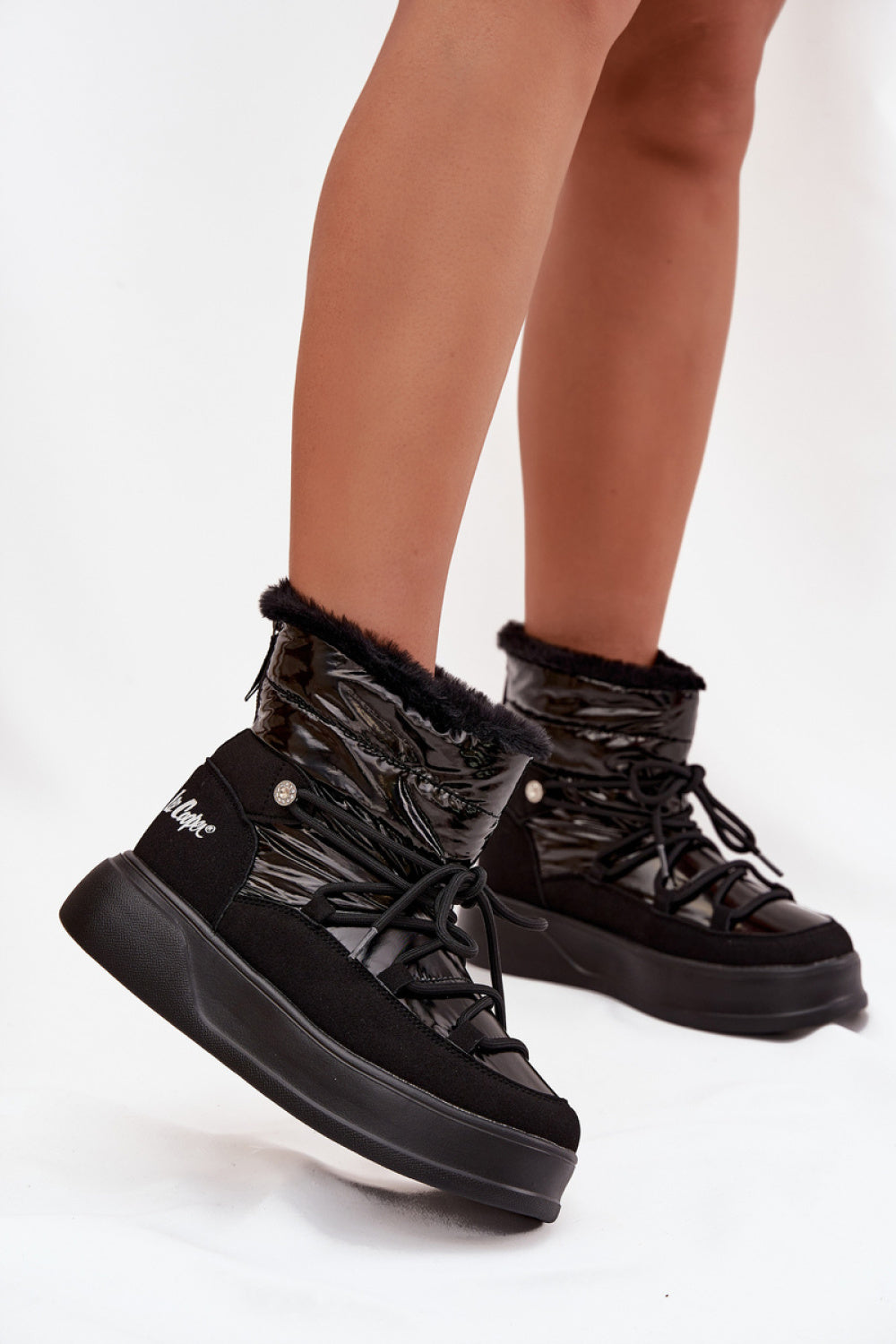 Step In Style Lee Cooper Black Platform Lace Up Snow Boots