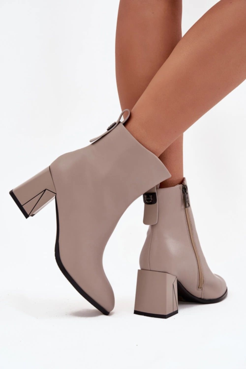 Step In Style Vinceza Grey Leather Block Heel Heeled Ankle Boots - view 3