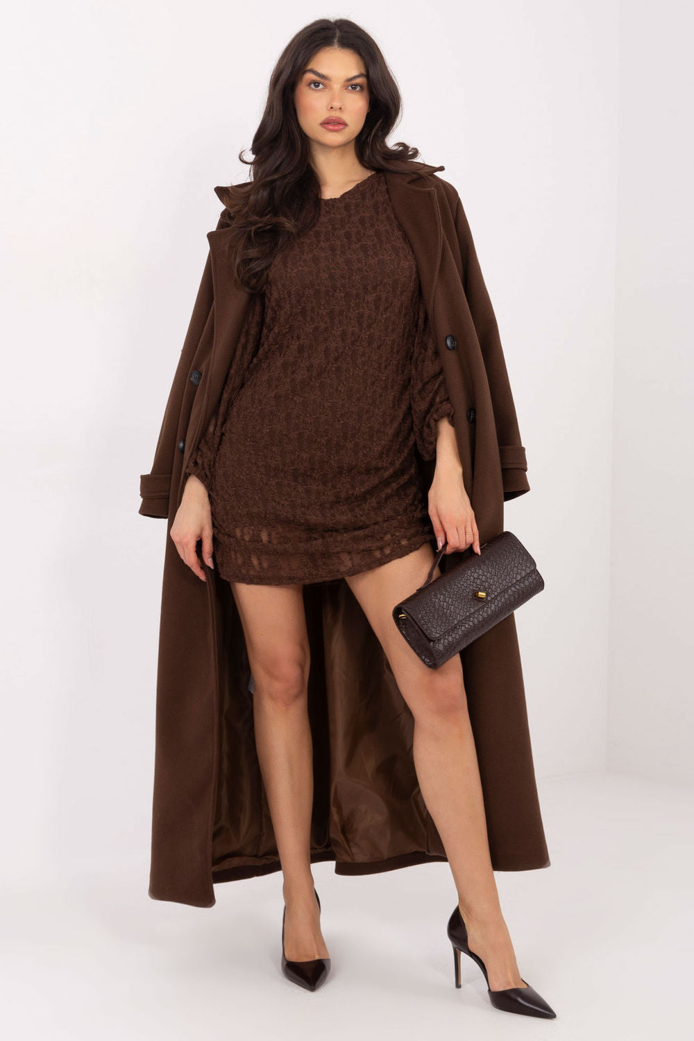 Italy Moda Brown Lace Puff Sleeve Mini Dress - view 2