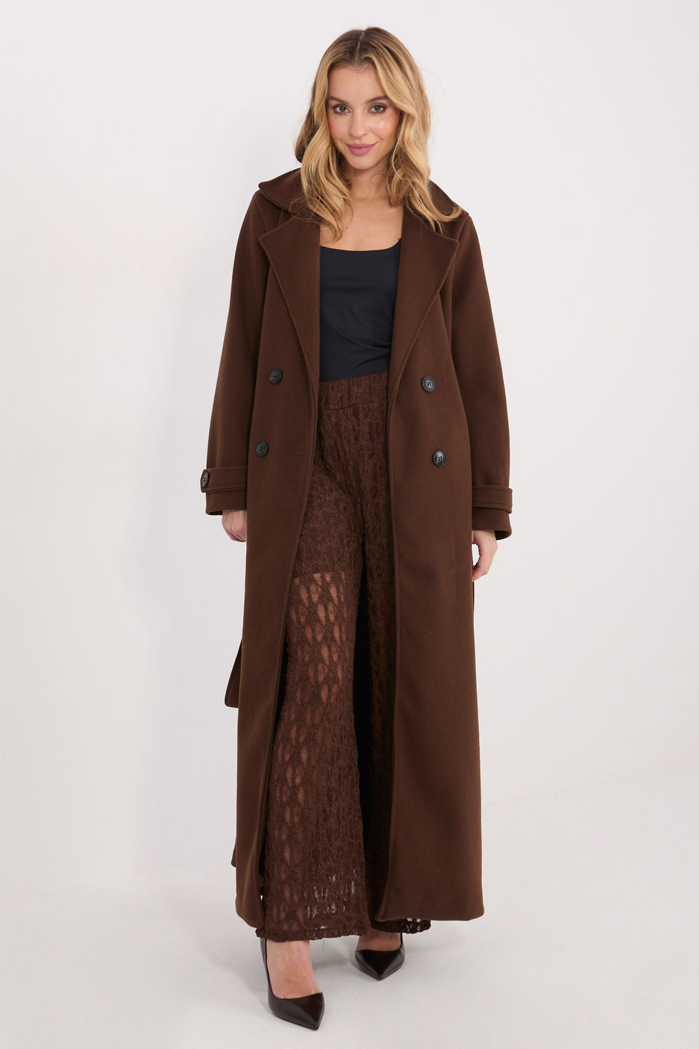 Italy Moda Brown Wide Leg High Waisted Lace Trousers - view 2
