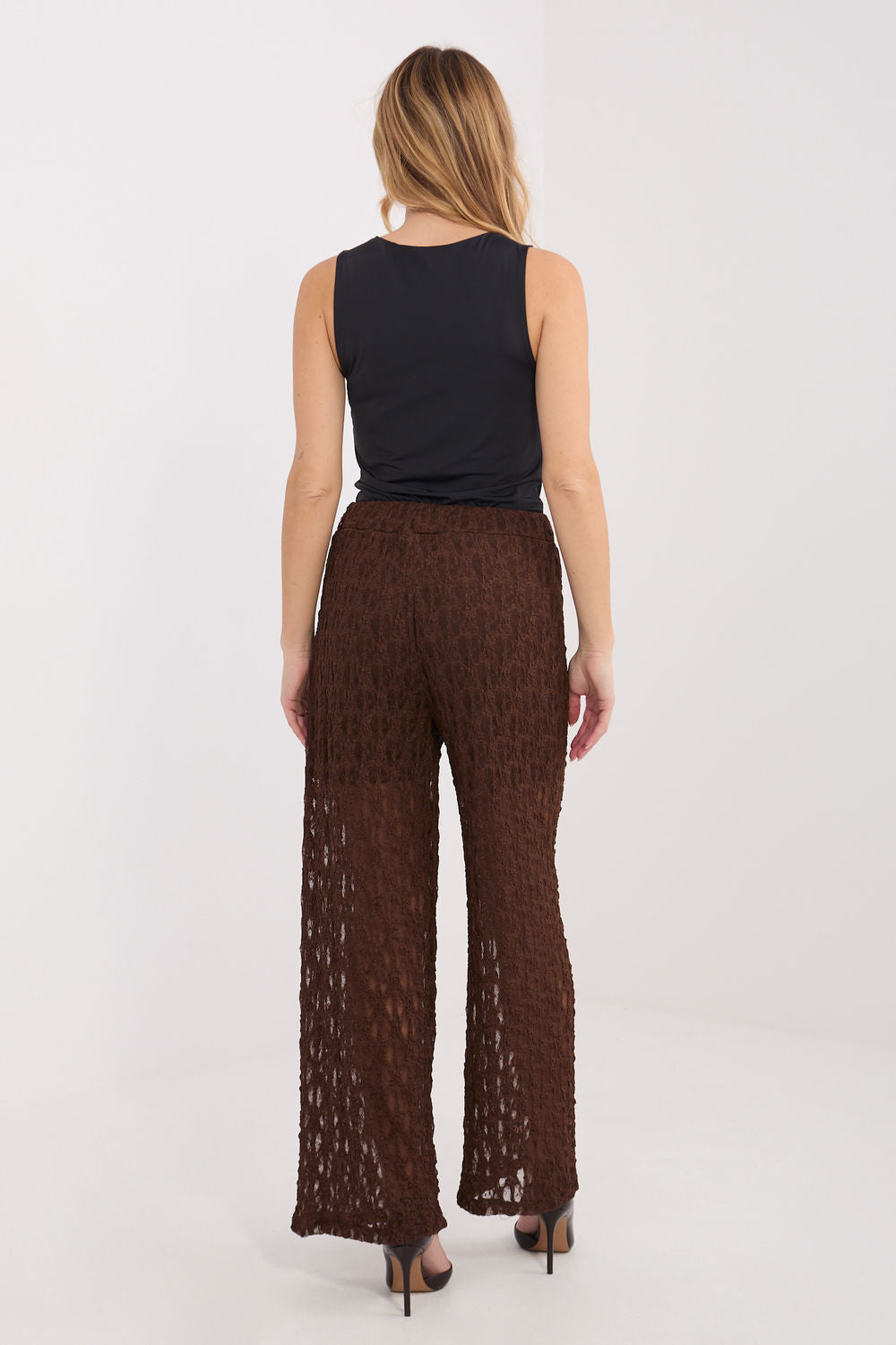 Italy Moda Brown Wide Leg High Waisted Lace Trousers - view 3