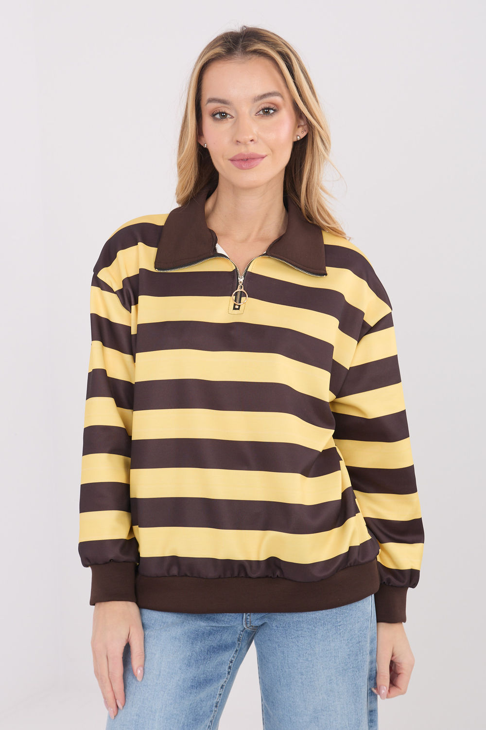 Italy Moda Yellow Striped Zip Up Sweatshirt