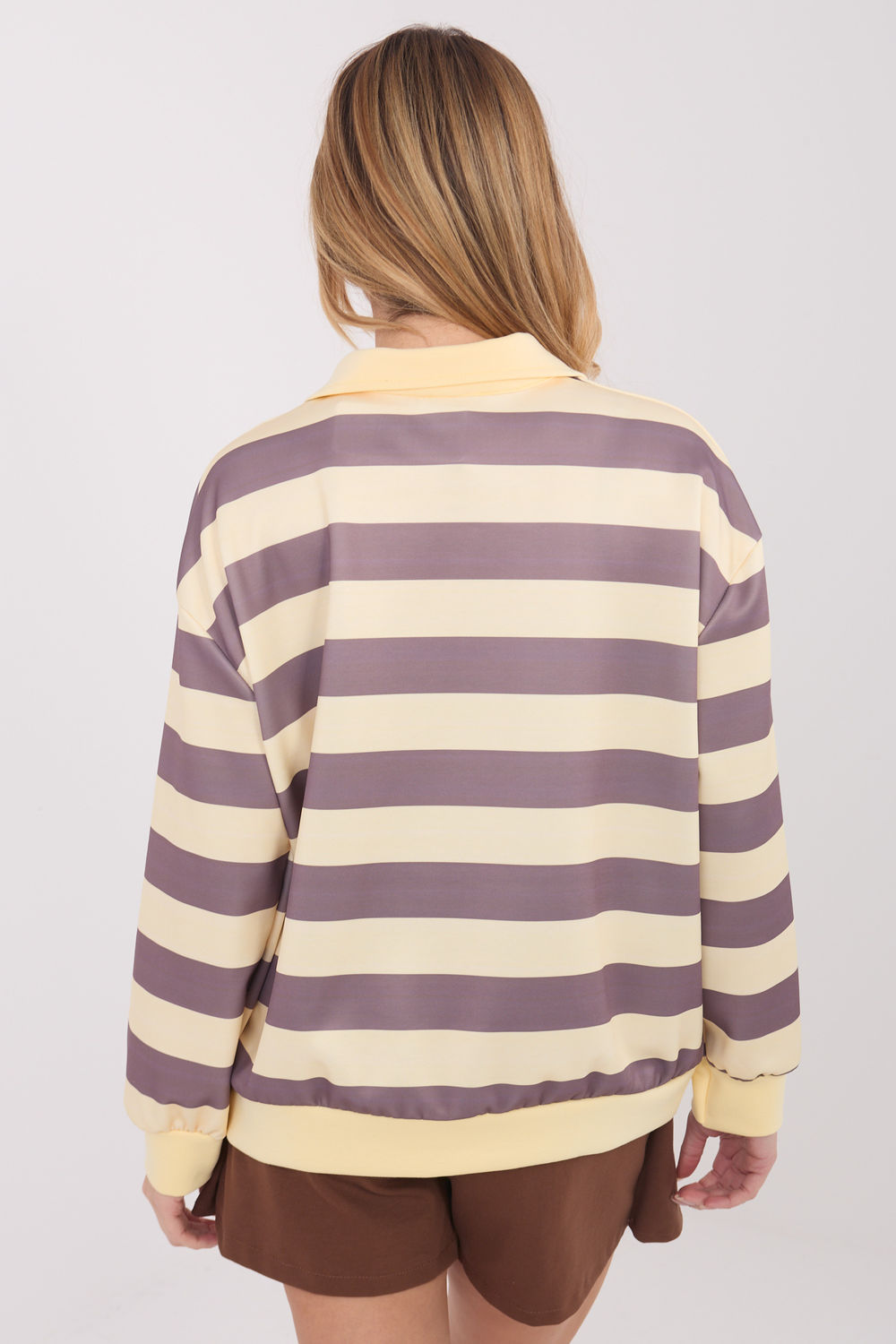 Italy Moda Light Yellow Striped Long Sleeve Sweatshirt - view 3