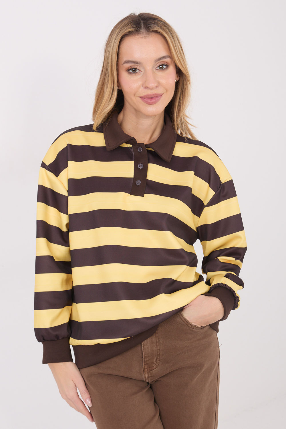 Italy Moda Yellow Striped Long Sleeve Sweatshirt