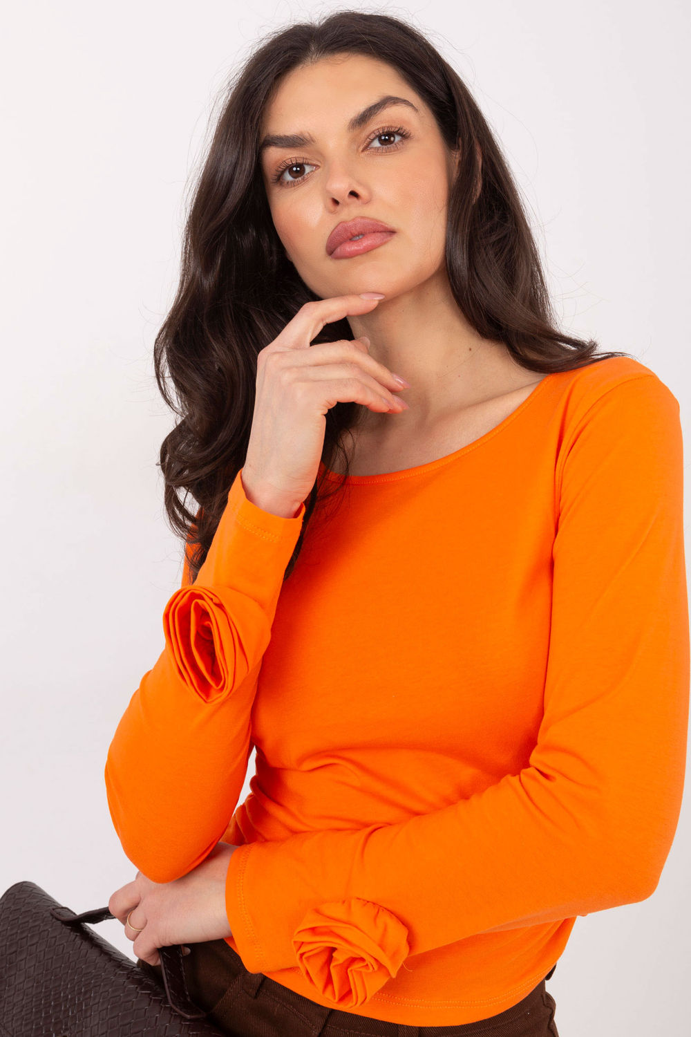 Italy Moda Orange Long Sleeve Cotton Blouse