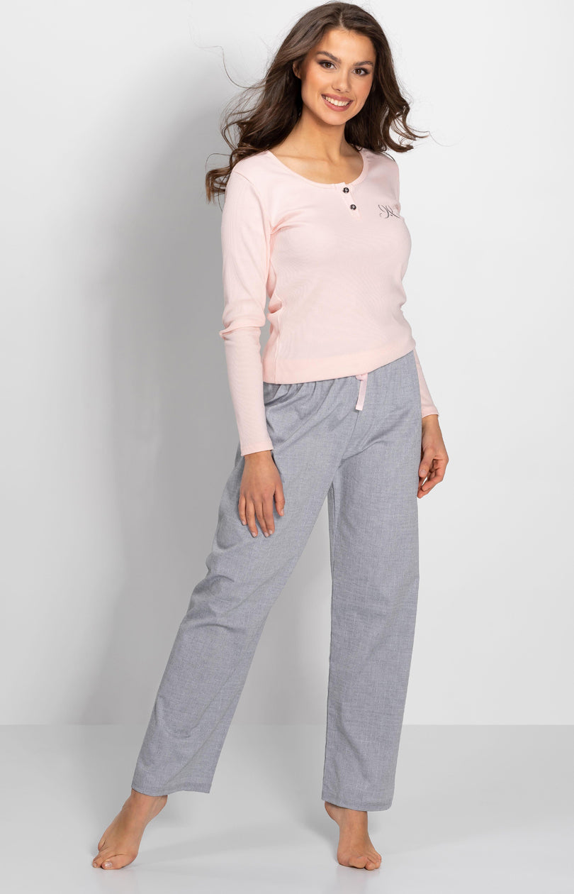 Momenti Per Me Linda Grey Cotton Long Sleeve Pyjamas - view 3