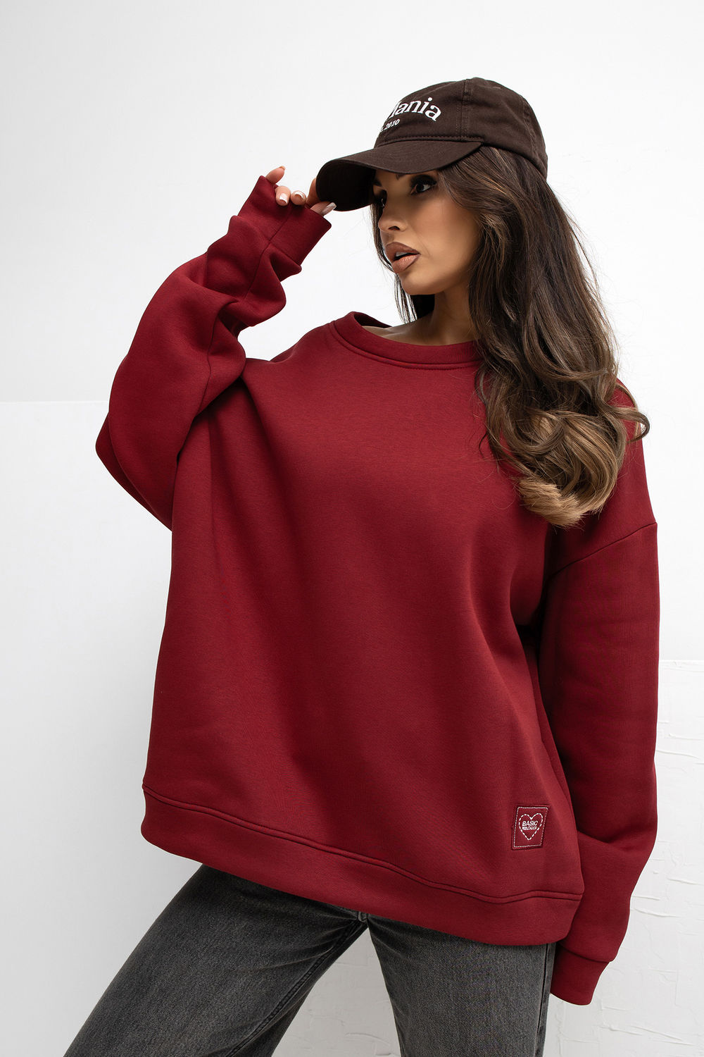 Rue Paris Burgundy Round Neck Long Sleeve Cotton Sweatshirt - view 4