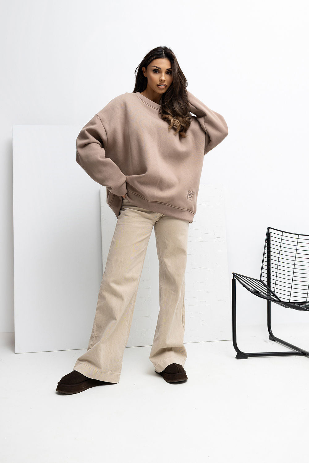 Rue Paris Dark Brown Bodycon Long Sleeve Sweatshirt - view 2