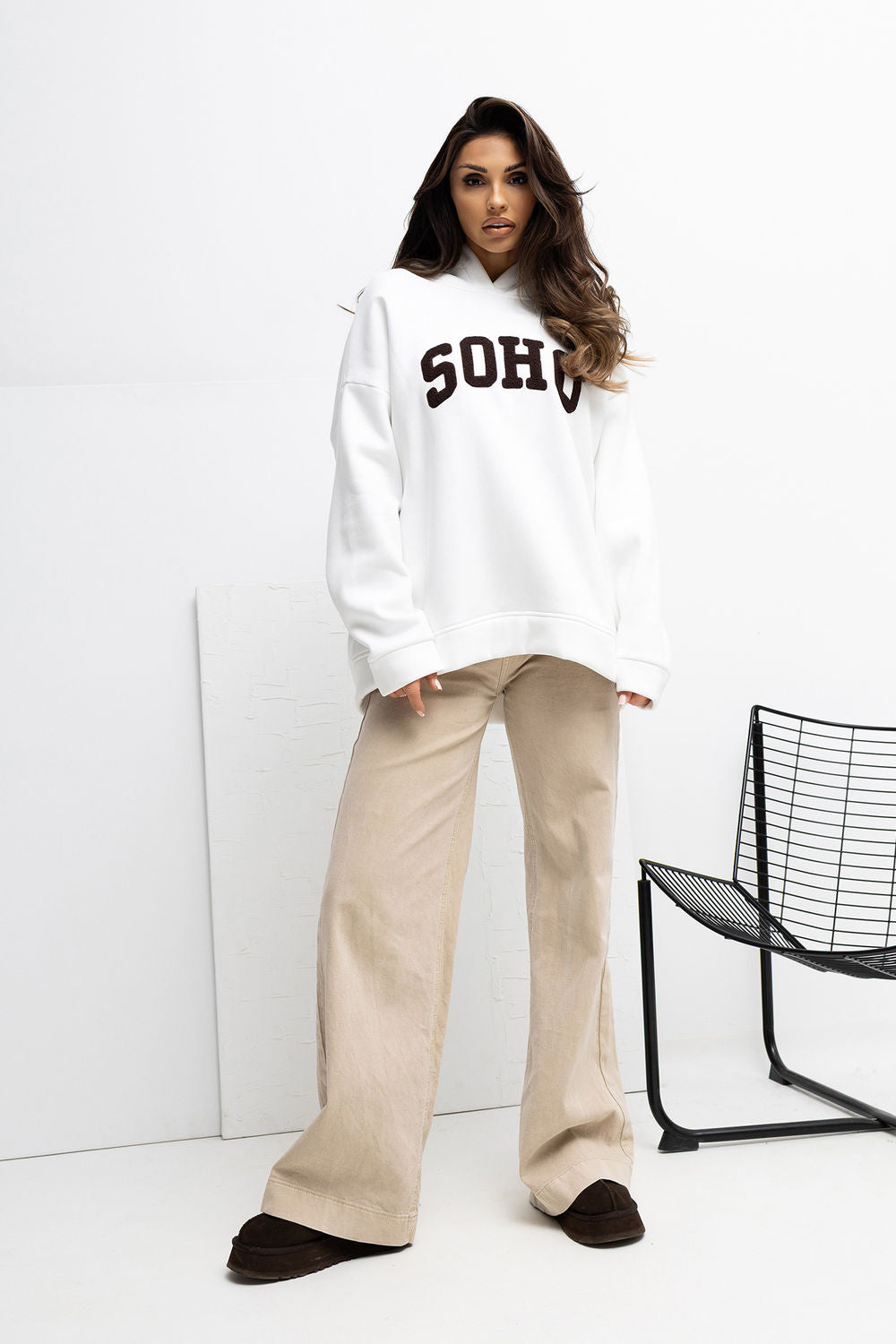 Rue Paris Ecru Hooded Long Sleeve Sweatshirt - view 2
