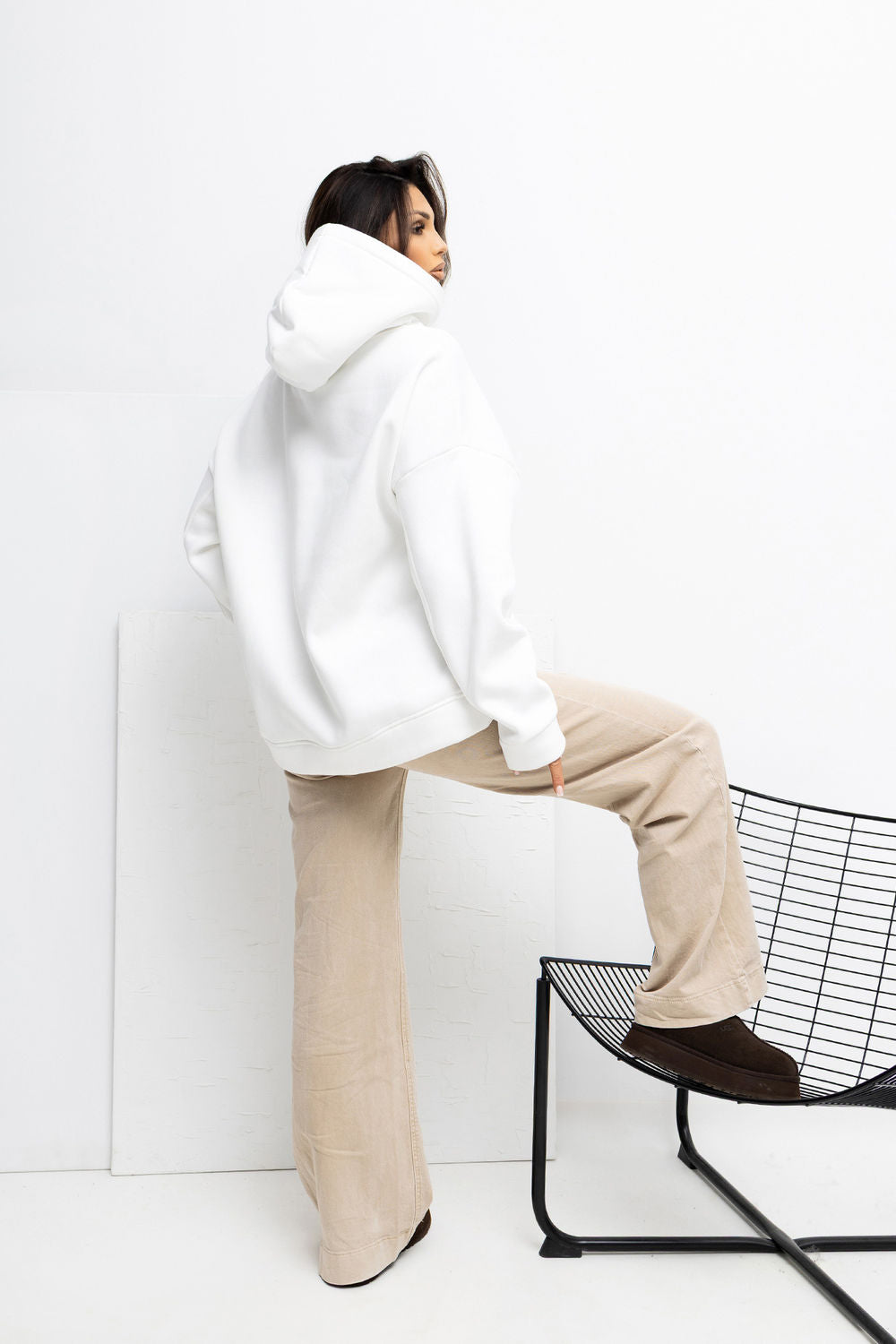 Rue Paris Ecru Hooded Long Sleeve Sweatshirt - view 3