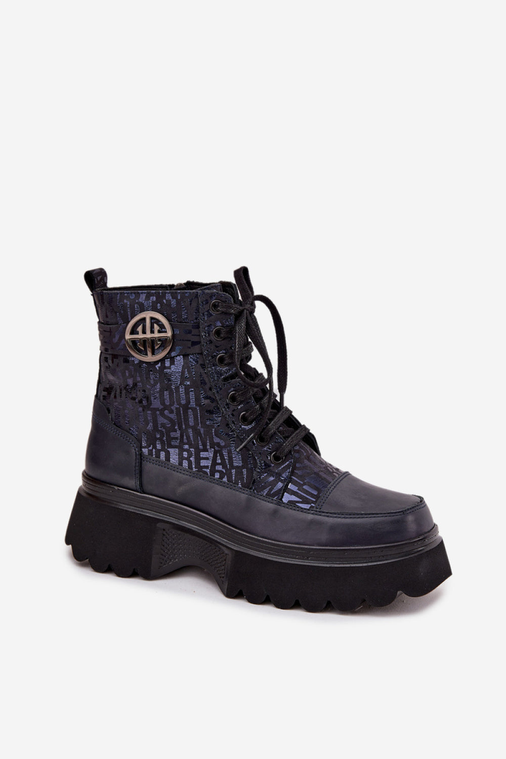 Step In Style Artiker Navy Leather Lace Up Platform Boots - view 2