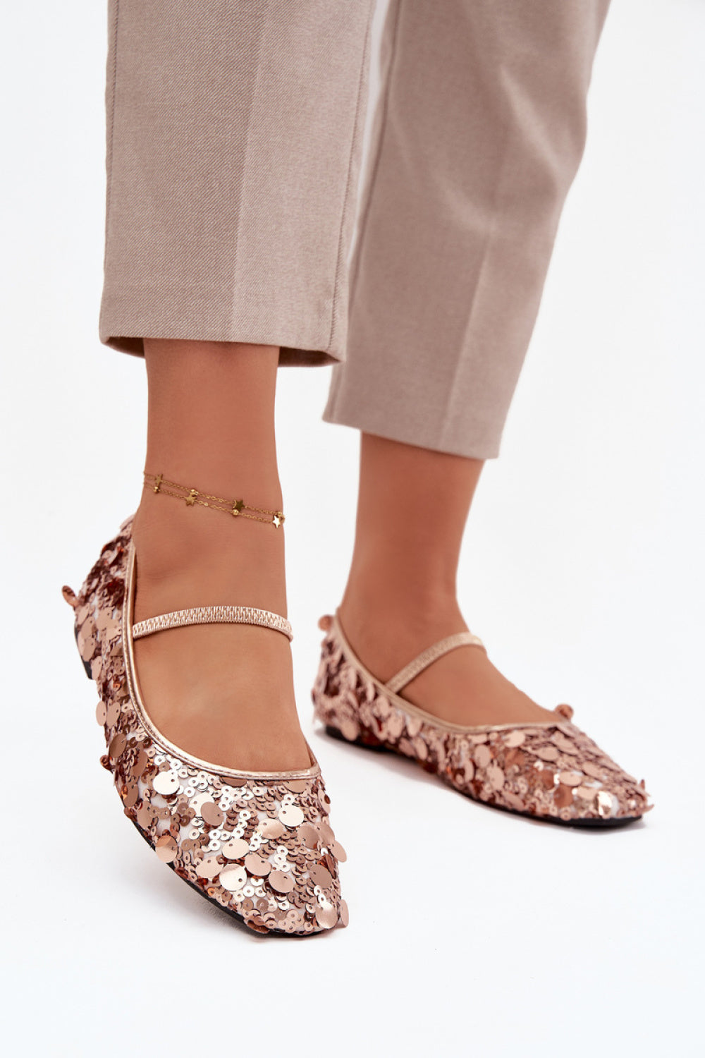 Step In Style Terlina Champagne Sequin Flat Ballet Flats