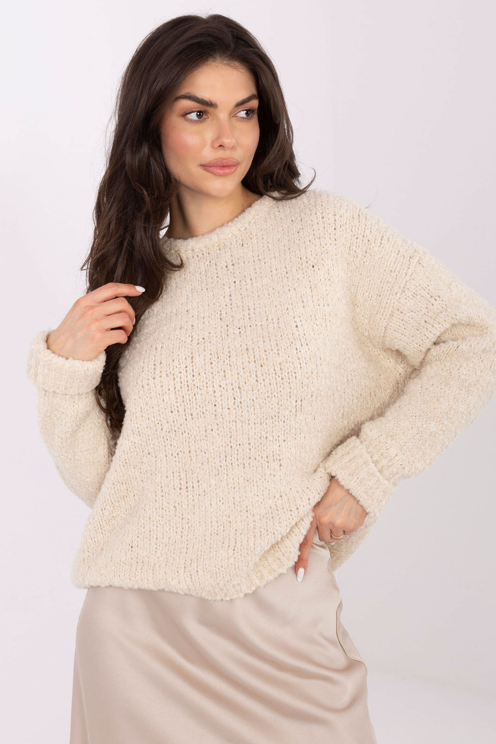 Italy Moda Light Light Beige Long Sleeve Jumper