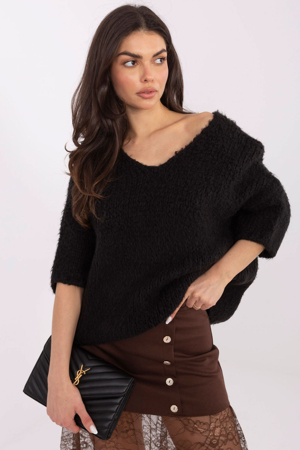 Italy Moda Black Round Neck Long Sleeve Jumper