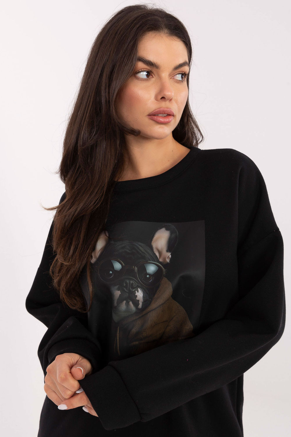 Italy Moda Black Round Neck Printed Long Sleeve Cotton Sweatshirt - view 4