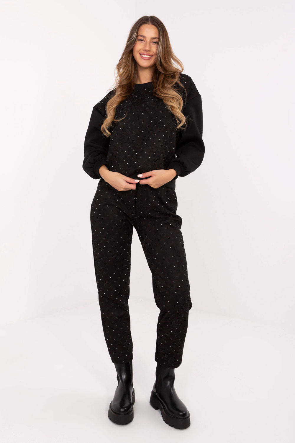 Italy Moda Black Lace High Waisted Co-Ord Set