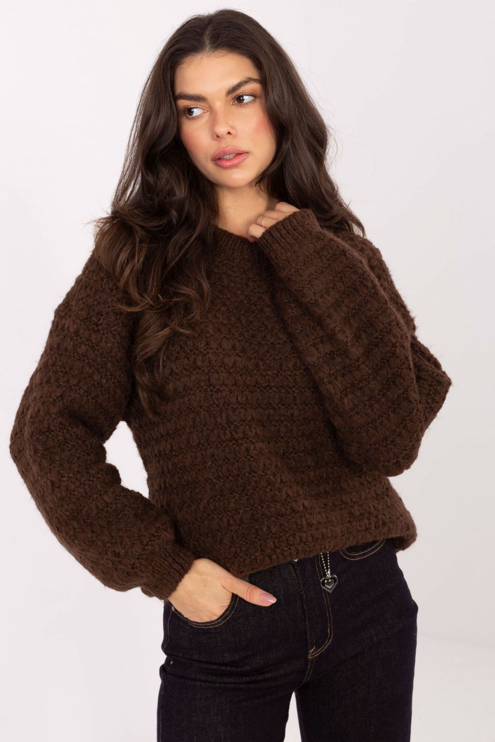 Italy Moda Brown Round Neck Long Sleeve Jumper - view 4