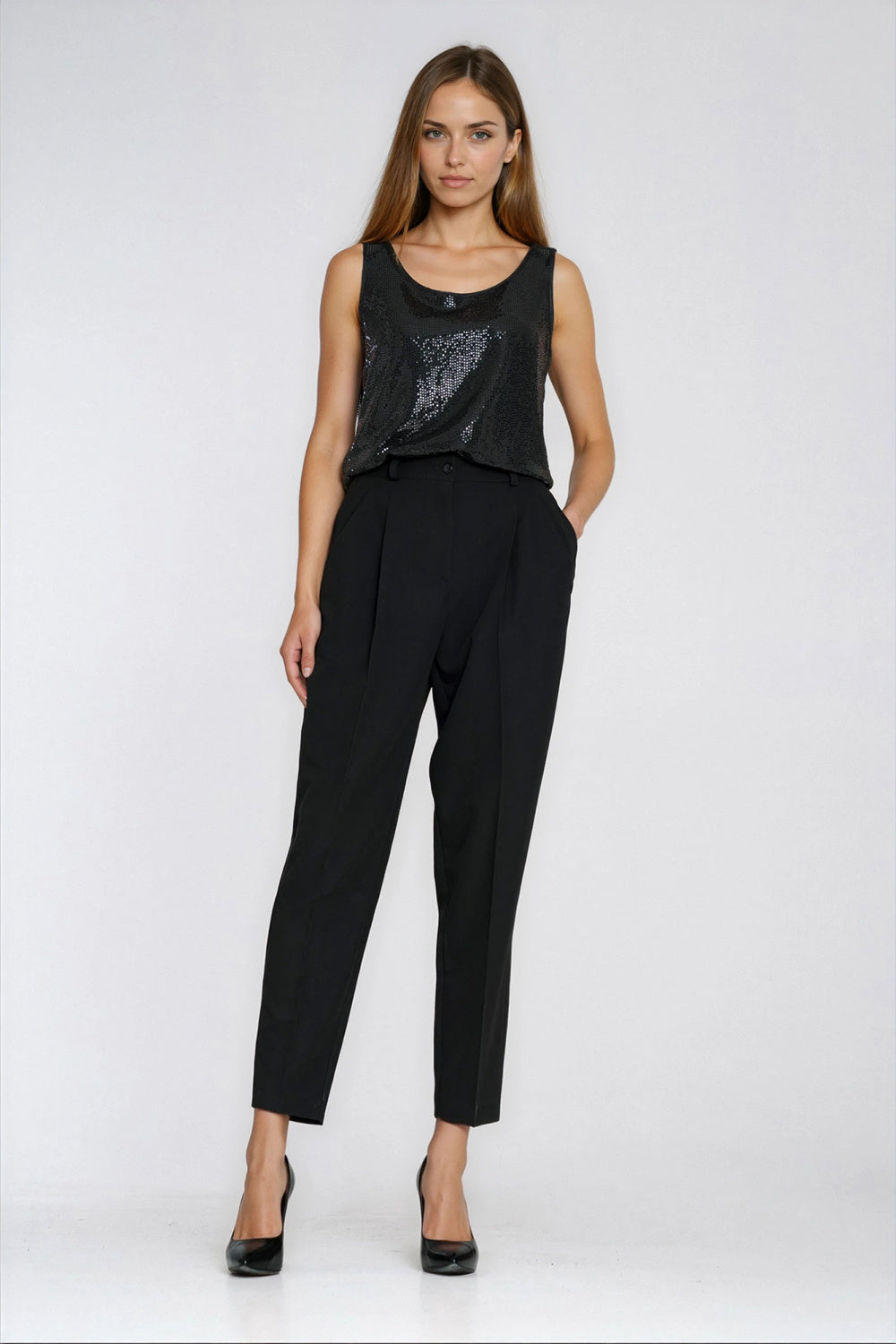 Nife Black High Waisted Trousers - view 4
