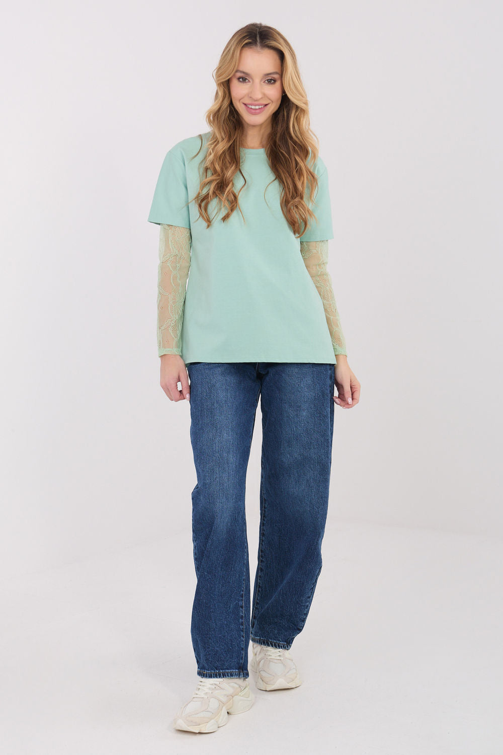 Italy Moda Pistachio Lace Cotton Blouse - view 2