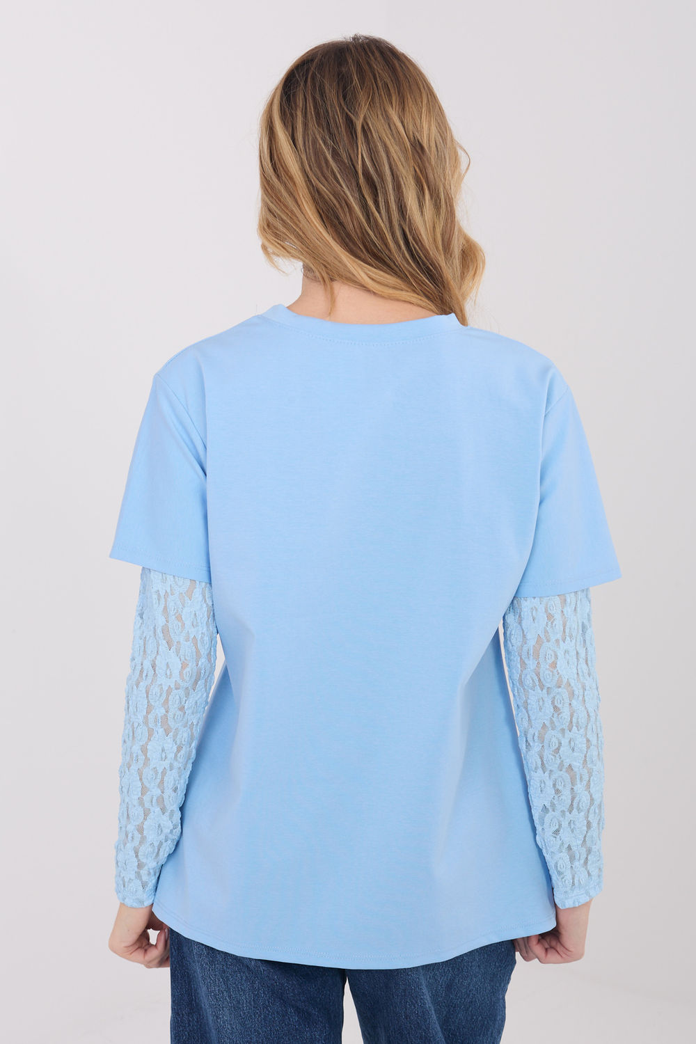 Italy Moda Light Blue Lace Cotton Blouse - view 3