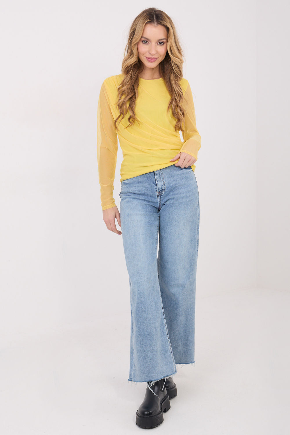 Italy Moda Yellow Mesh Bodycon Blouse - view 2
