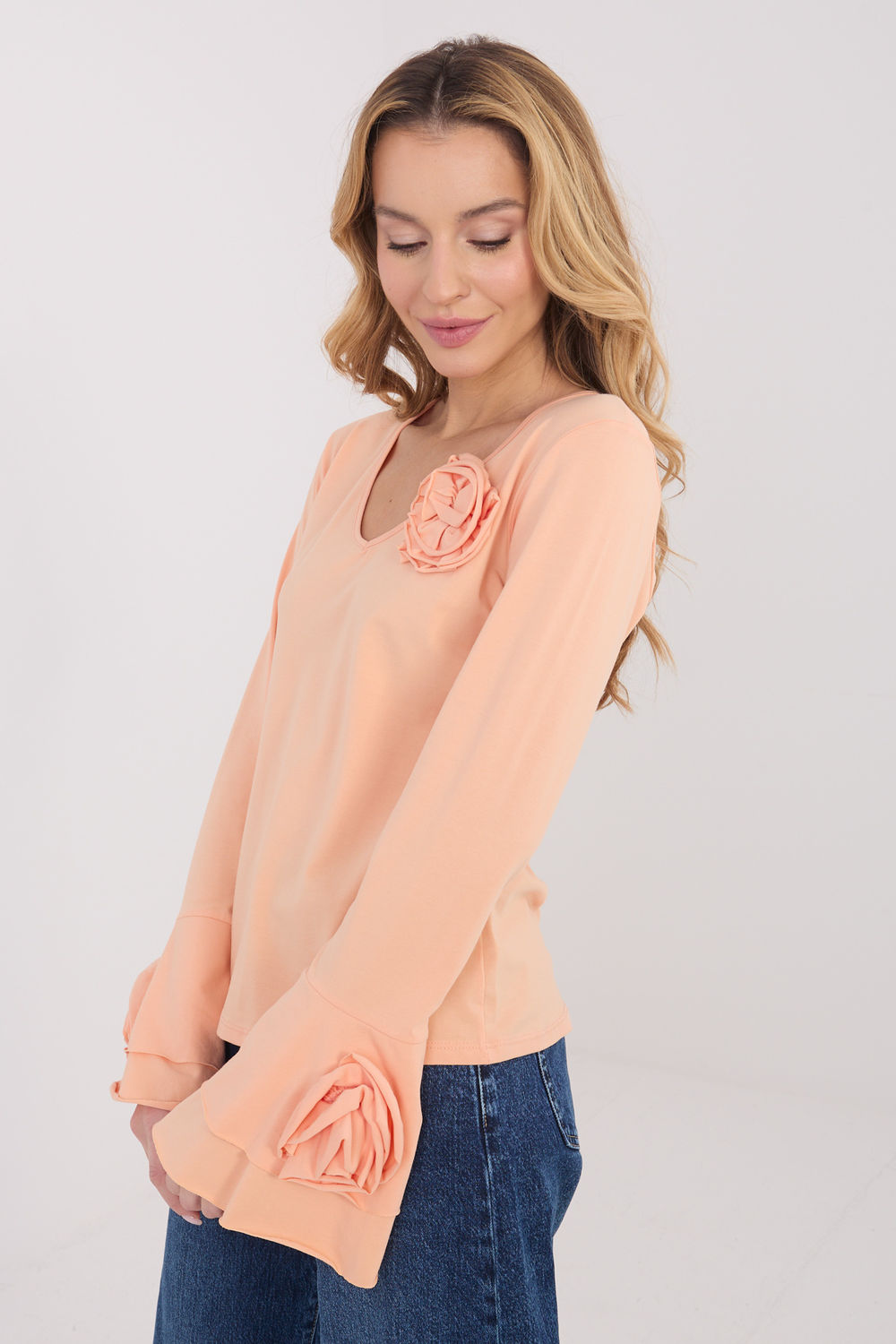 Italy Moda Light Orange Bodycon V-Neck Blouse - view 2