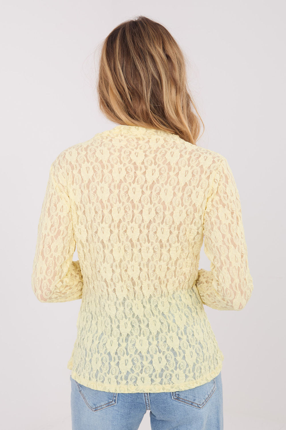 Italy Moda Light Yellow Lace Long Sleeve Blouse - view 3