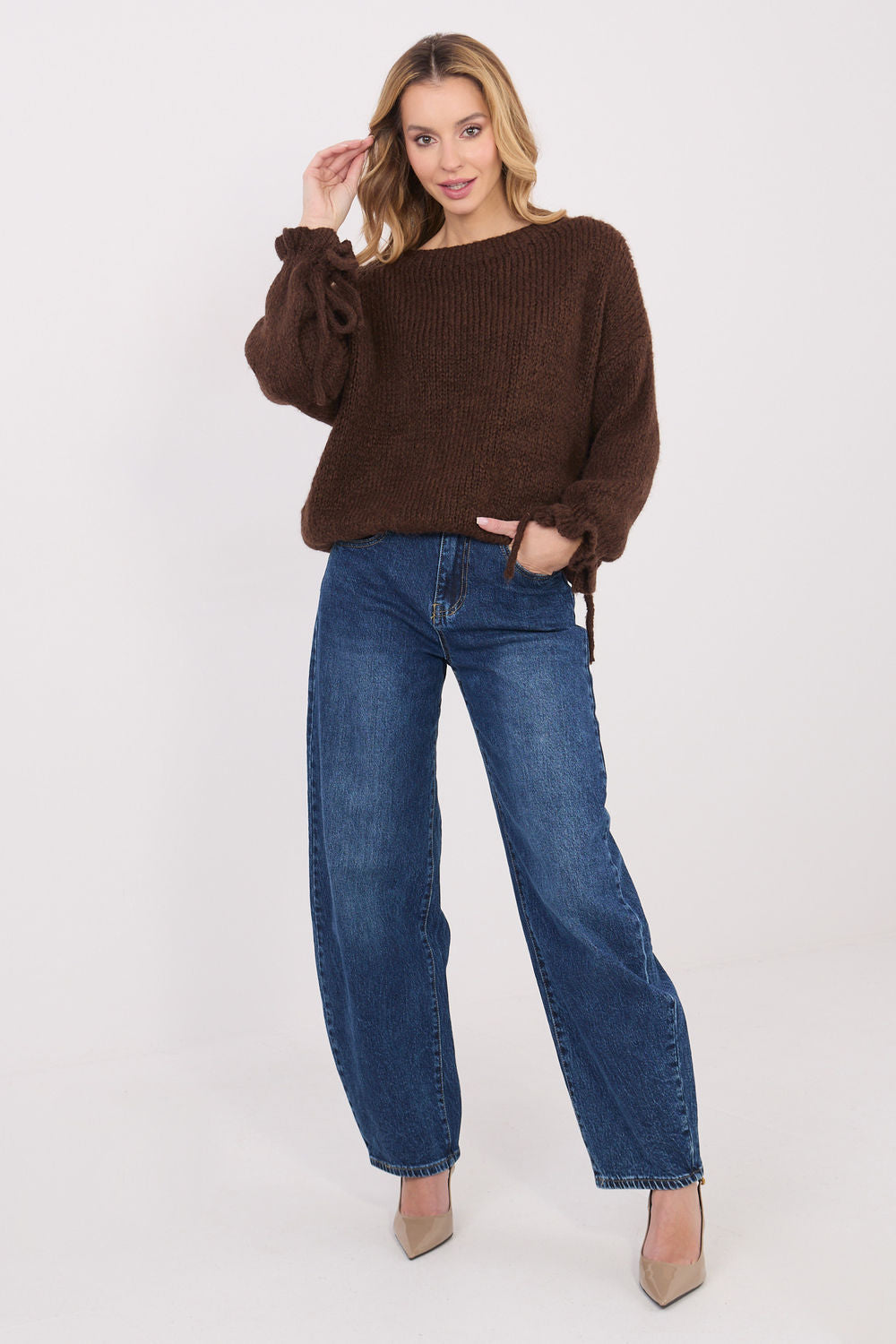 Italy Moda Brown Round Neck Acrylic Long Sleeve Jumper - view 2
