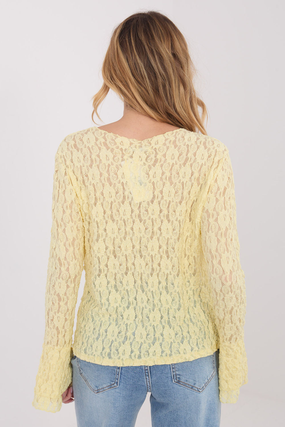 Italy Moda Light Yellow Bodycon Lace Blouse - view 3
