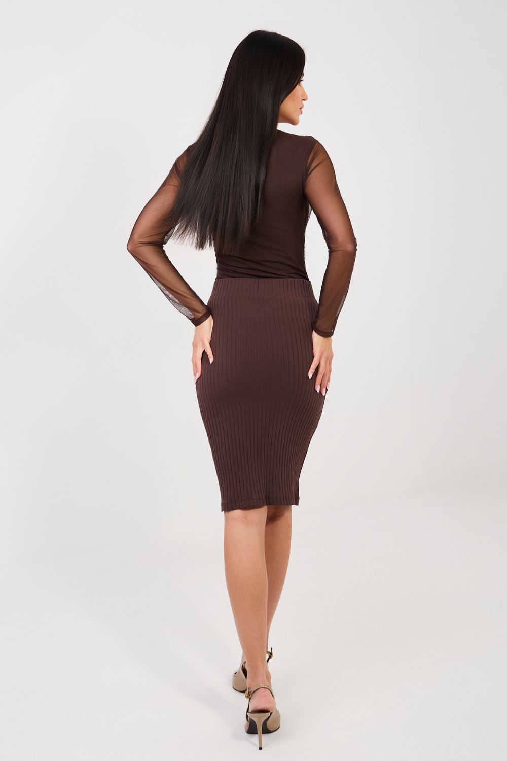 Rue Paris Dark Brown Midi Cotton Skirt - view 4