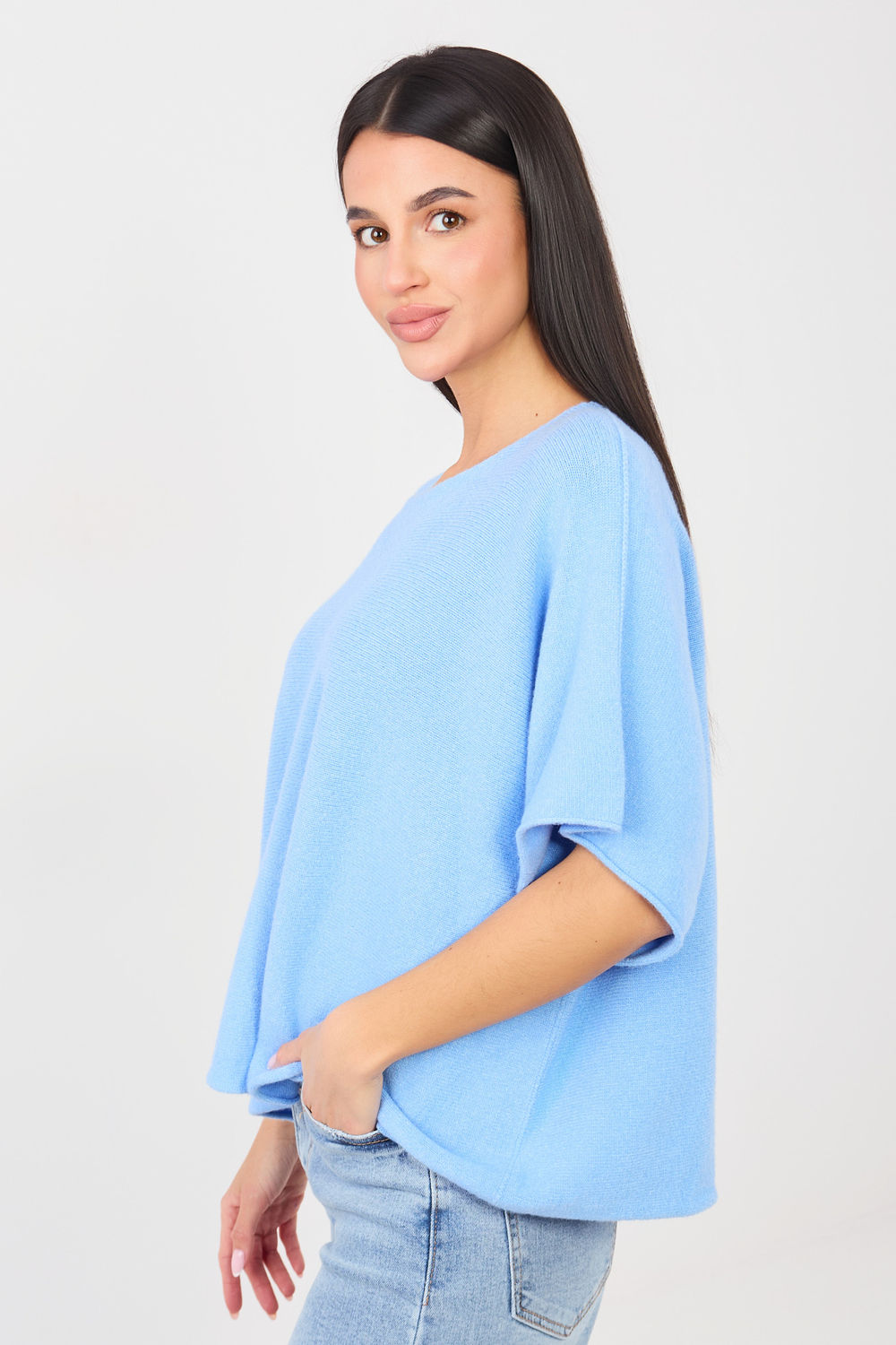 Italy Moda Light Blue Oversized Jumper - view 3