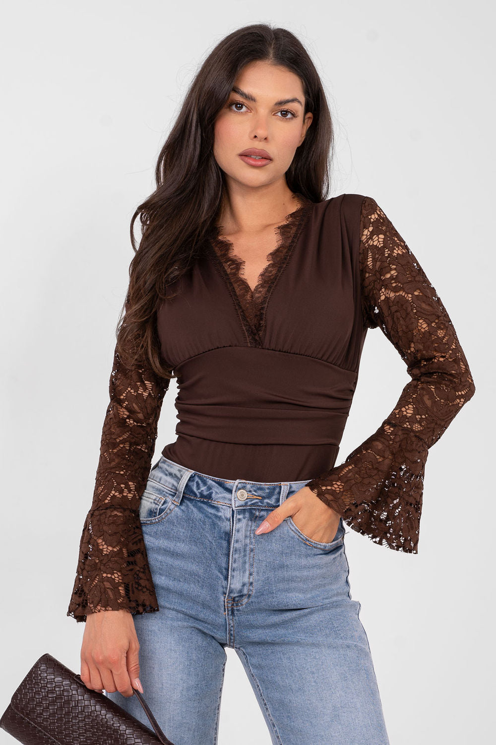 Italy Moda Brown Lace Shapewear Bodysuit - view 3