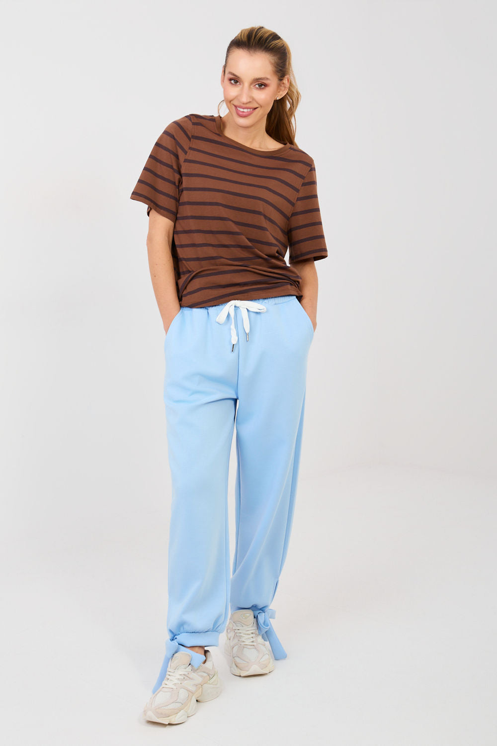Italy Moda Light Blue Ribbed High Waisted Joggers
