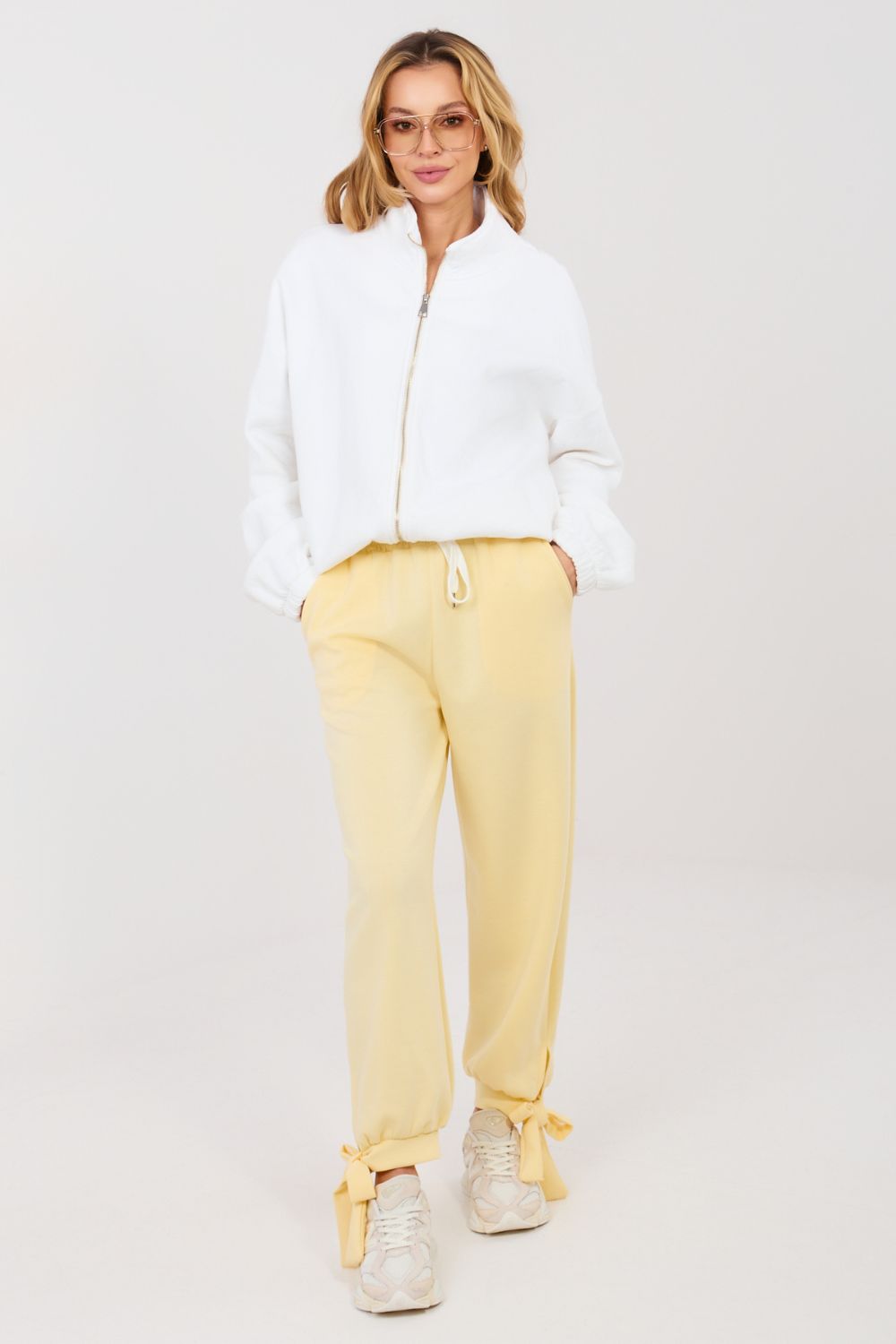Italy Moda Light Yellow High Waisted Joggers - view 3