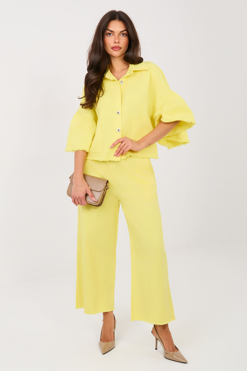Rue Paris Light Yellow Cotton Denim Jacket - view 2