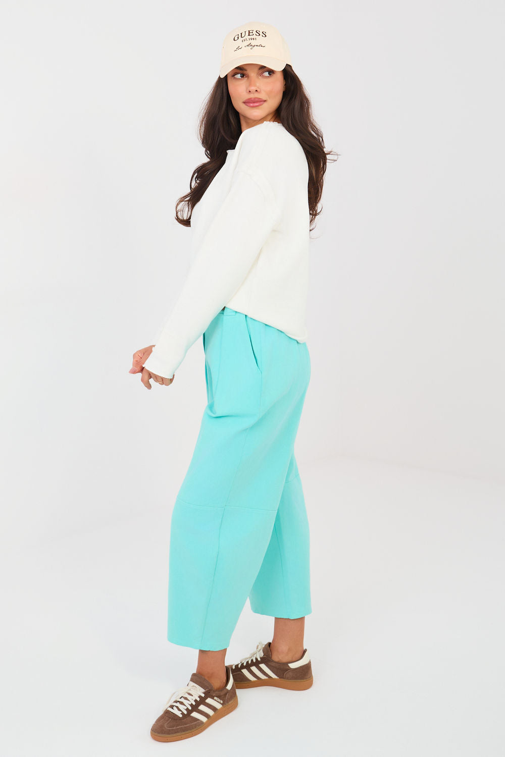 Rue Paris Turquoise Pleated High Waisted Jeans - view 2