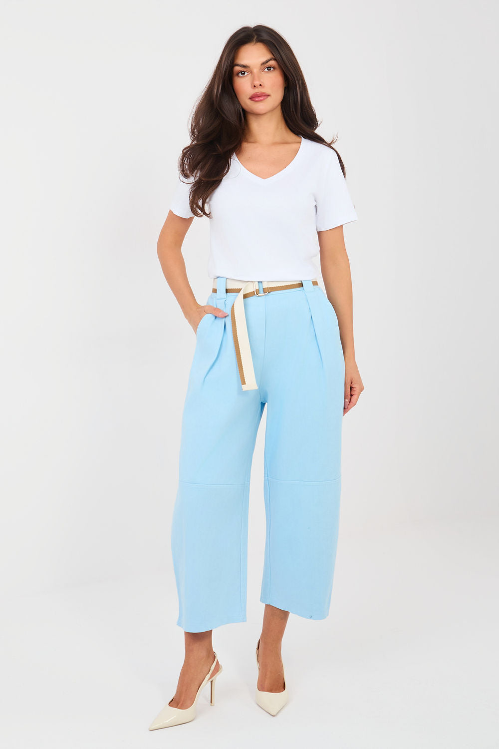 Rue Paris Light Blue Pleated High Waisted Jeans
