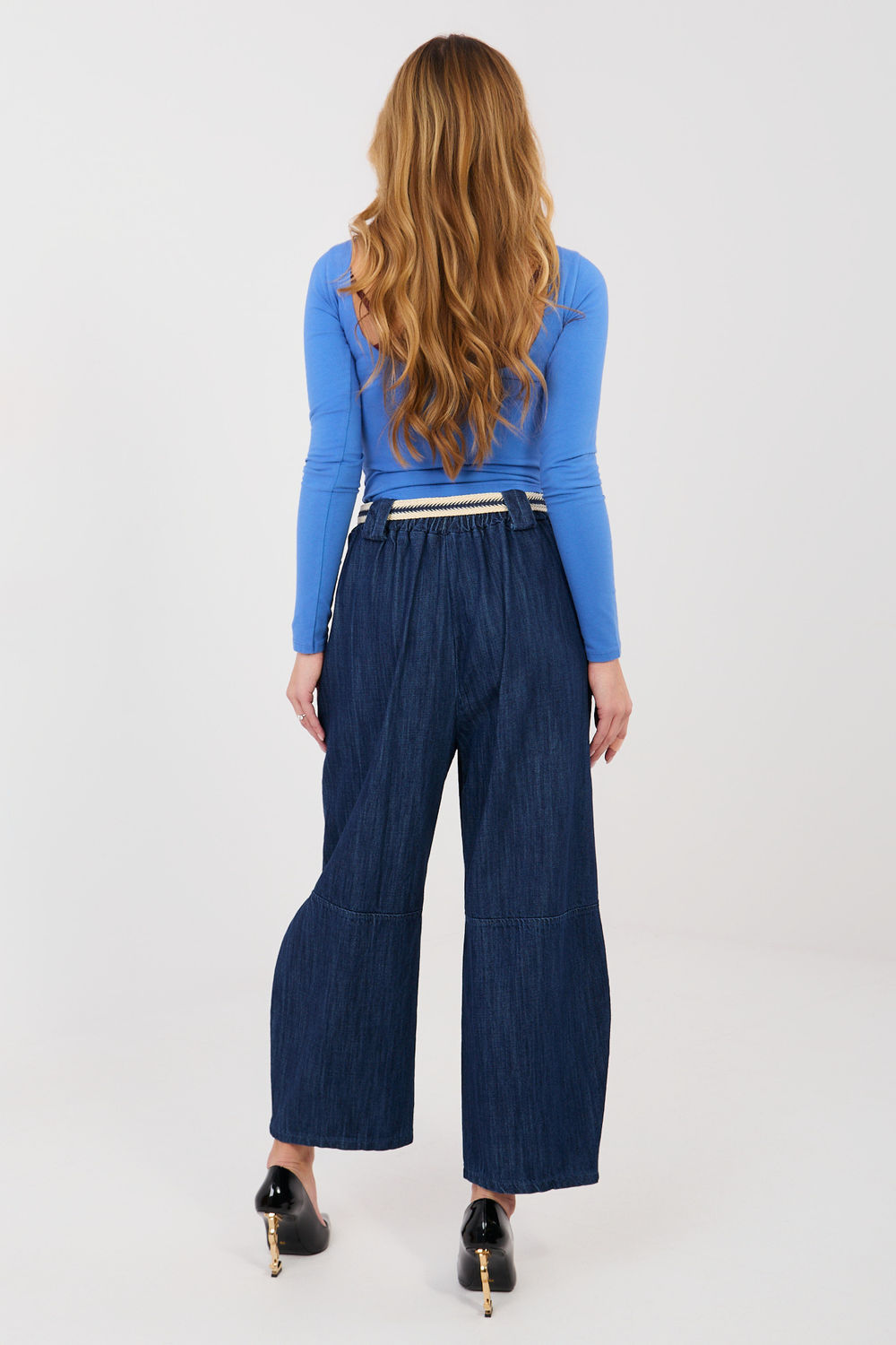 Rue Paris Navy Pleated High Waisted Jeans - view 3