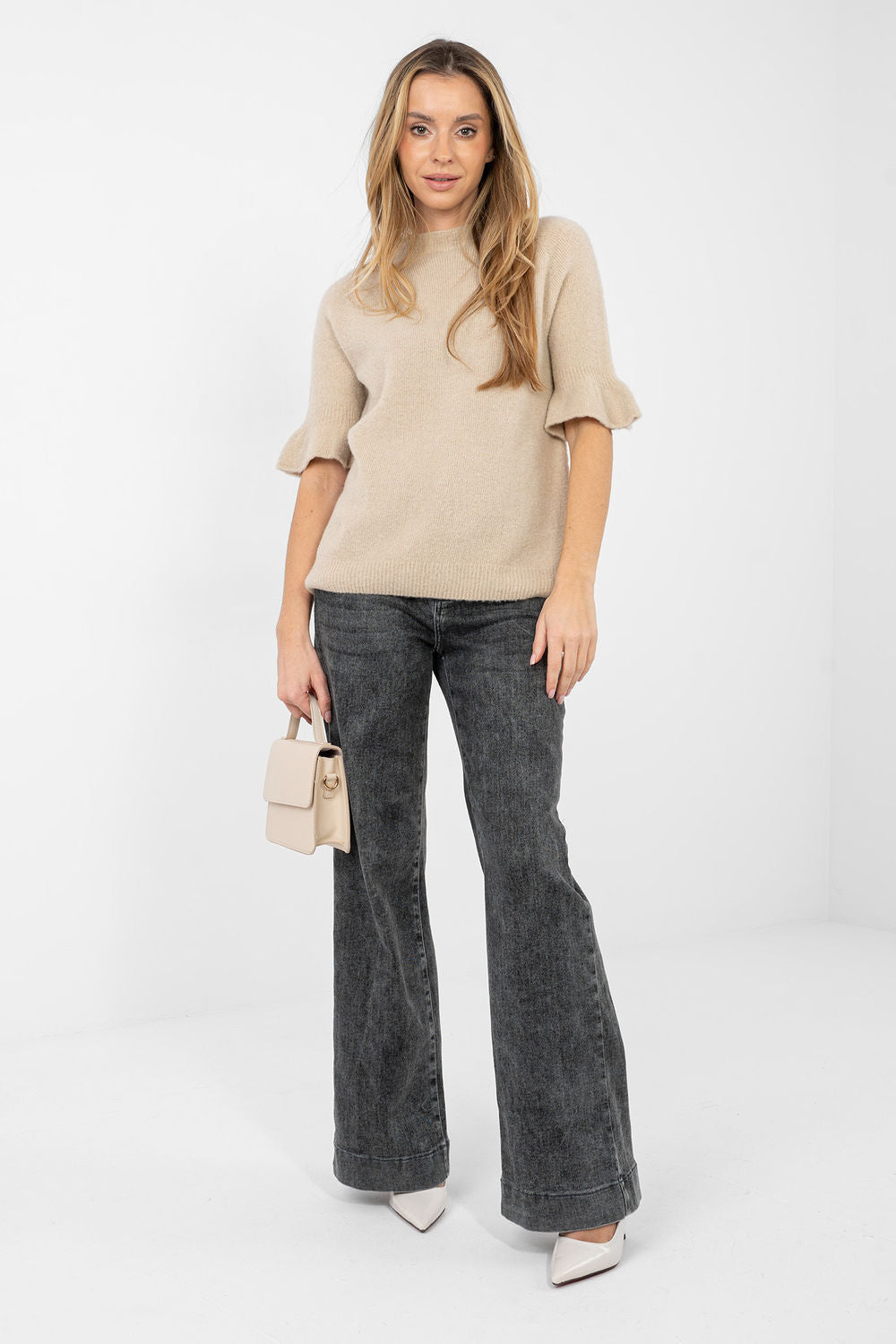 Italy Moda Beige Short Sleeve Jumper - view 2