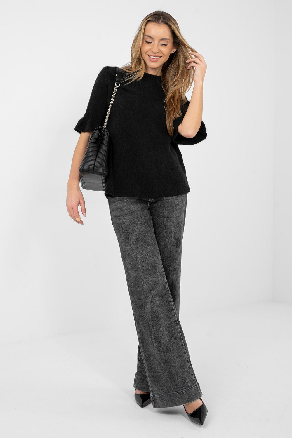 Italy Moda Black Short Sleeve Jumper - view 2