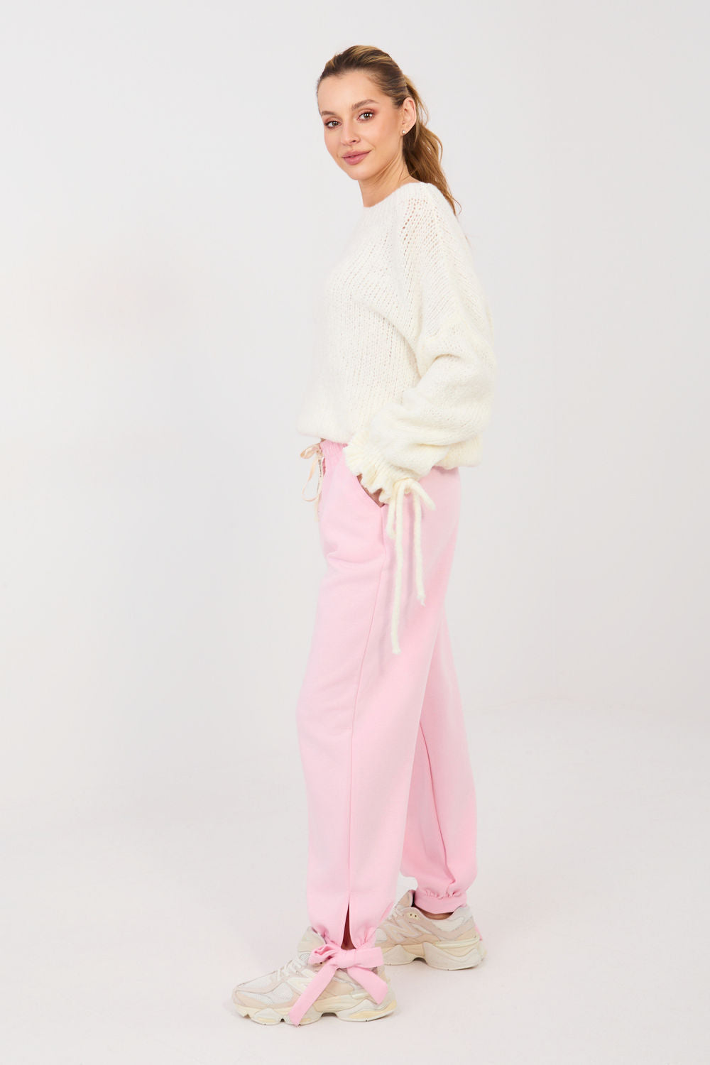 Italy Moda Light Pink High Waisted Cotton Joggers - view 3