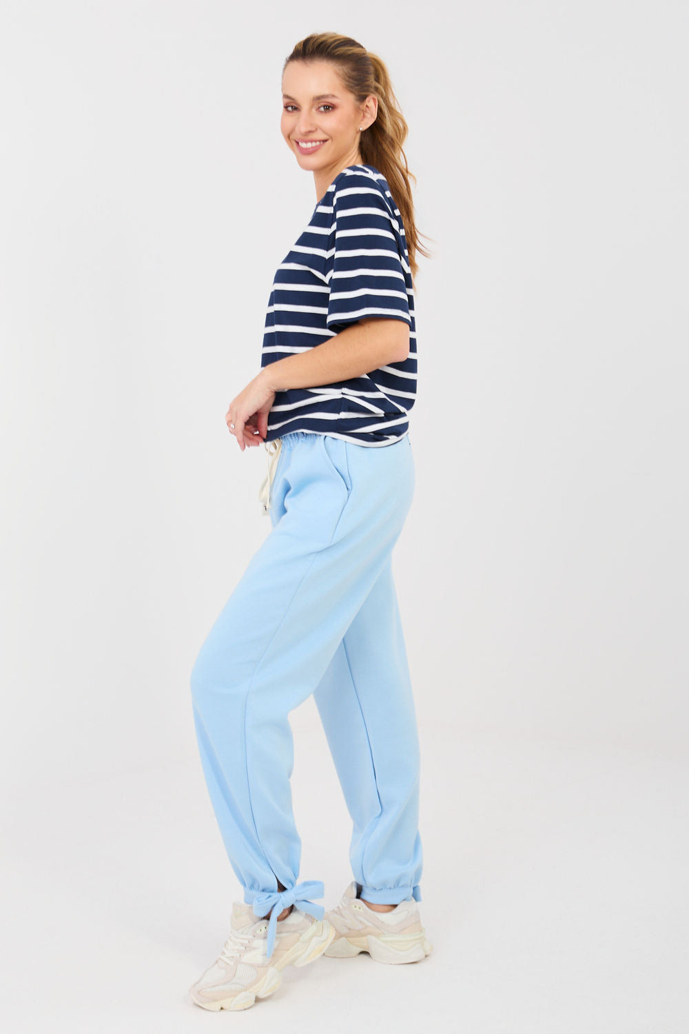 Italy Moda Light Blue High Waisted Cotton Joggers - view 2