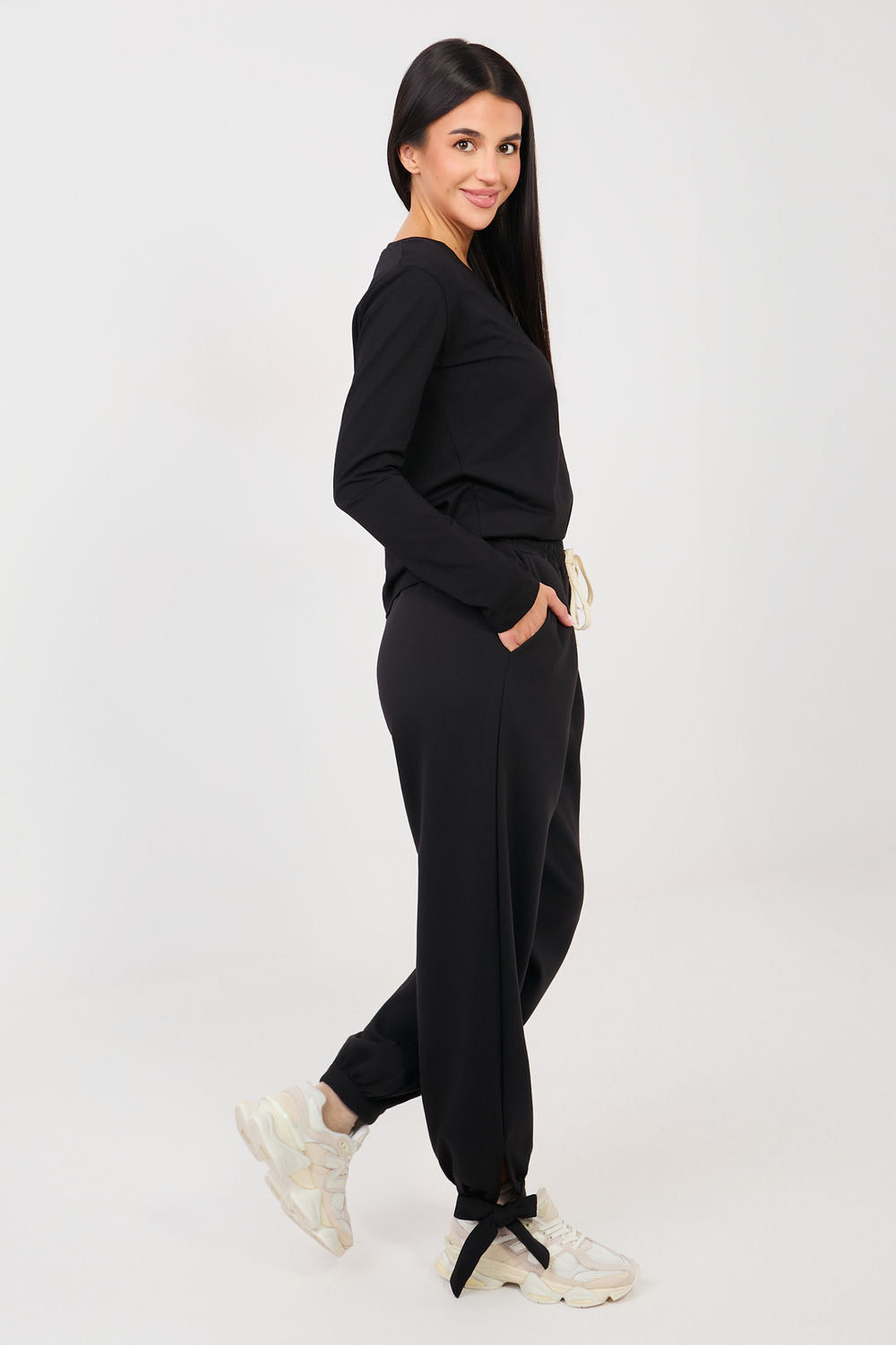 Italy Moda Black High Waisted Cotton Joggers - view 3
