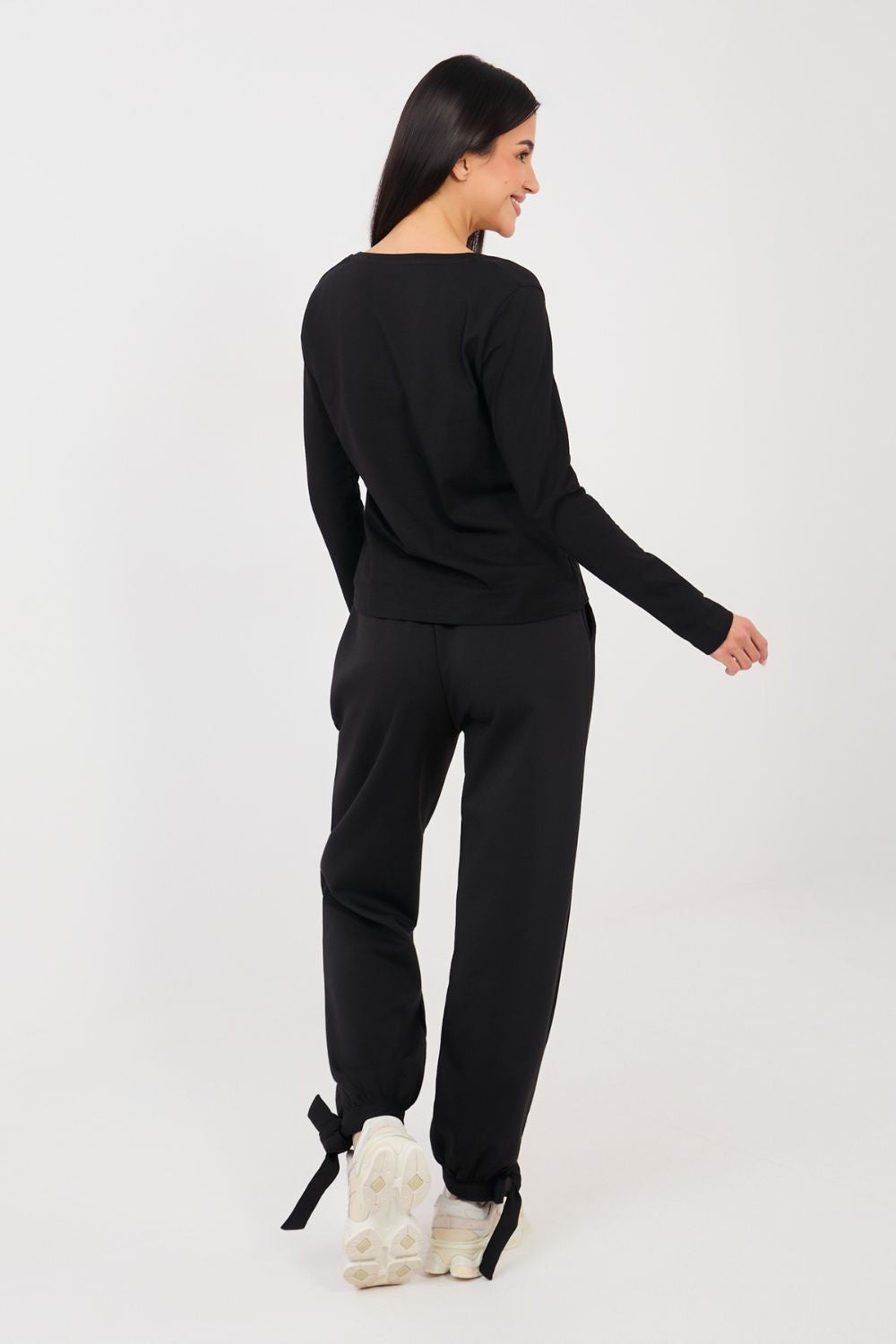 Italy Moda Black High Waisted Cotton Joggers - view 4