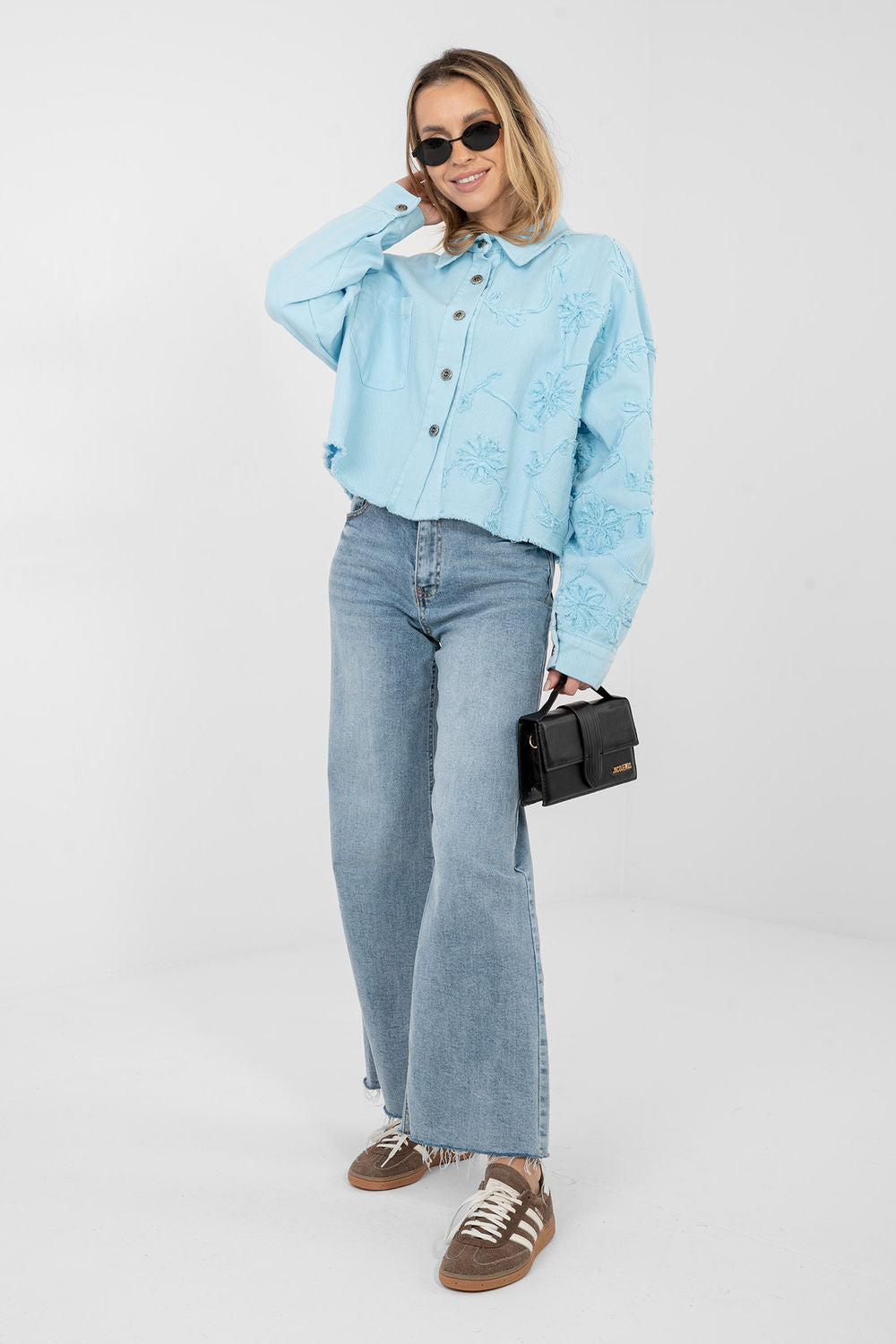 Rue Paris Light Blue Long Sleeve Cotton Denim Jacket - view 2