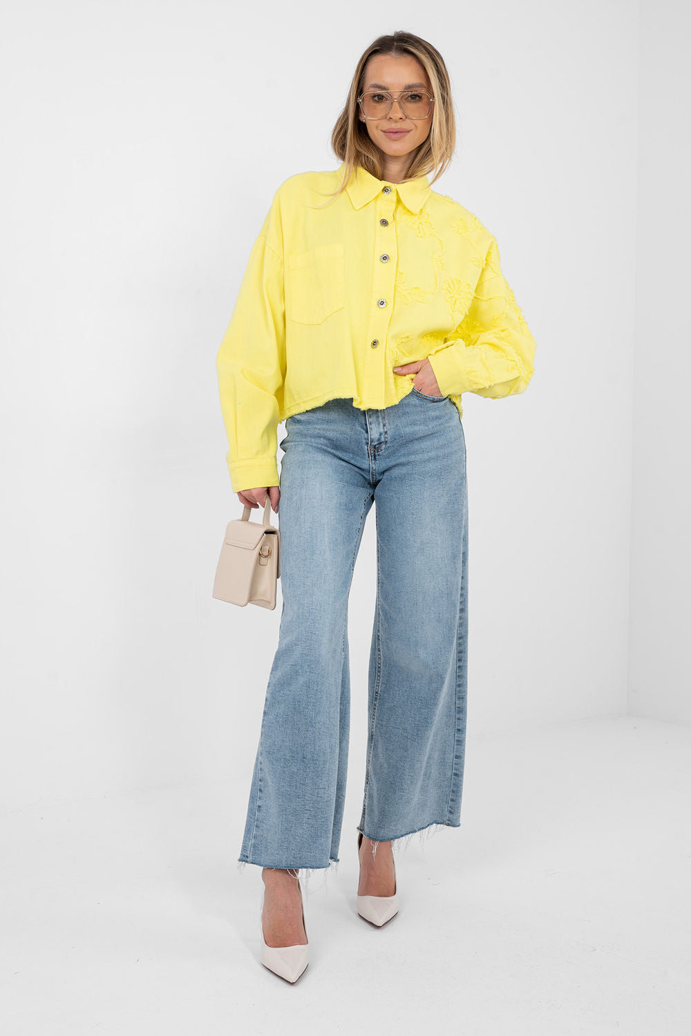 Rue Paris Yellow Long Sleeve Cotton Denim Jacket - view 2