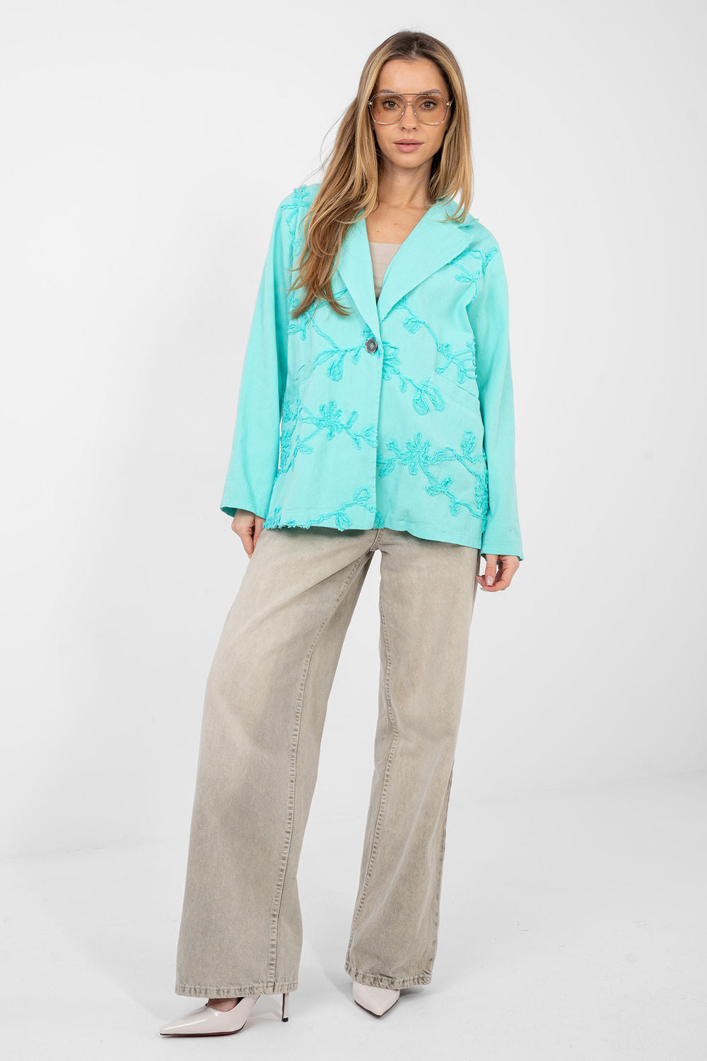 Rue Paris Turquoise Denim Long Sleeve Jacket