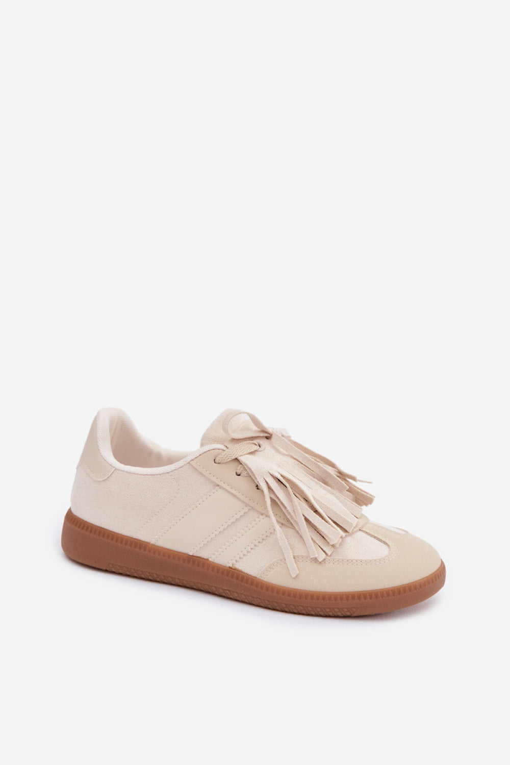 Step In Style Beige Fringed Faux Suede Trainers - view 2