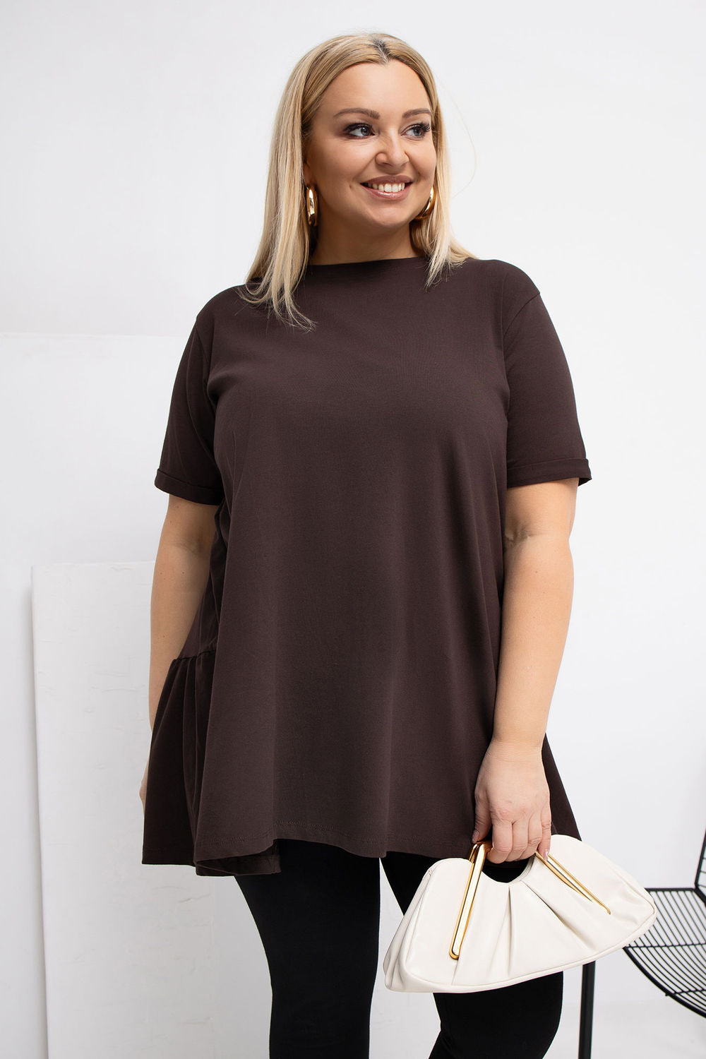 Relevance Dark Brown Short Sleeve Cotton Plus Size Blouse
